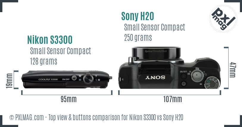 Nikon S3300 vs Sony H20 top view buttons comparison