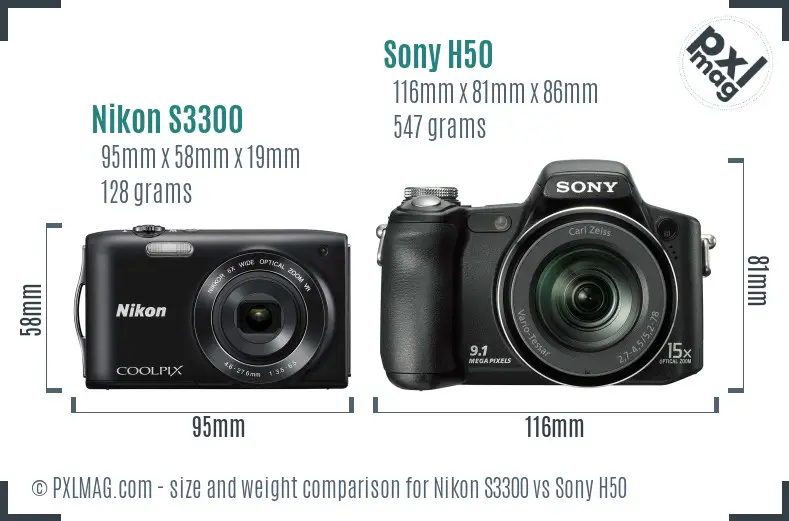 Nikon S3300 vs Sony H50 size comparison Nikon S3300 vs Sony H50 size comparison