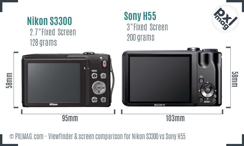Nikon S3300 vs Sony H55 Screen and Viewfinder comparison