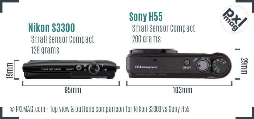Nikon S3300 vs Sony H55 top view buttons comparison
