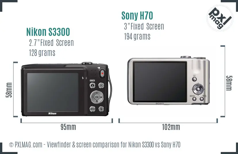 Nikon S3300 vs Sony H70 Screen and Viewfinder comparison