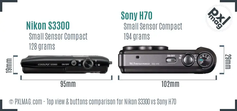 Nikon S3300 vs Sony H70 top view buttons comparison