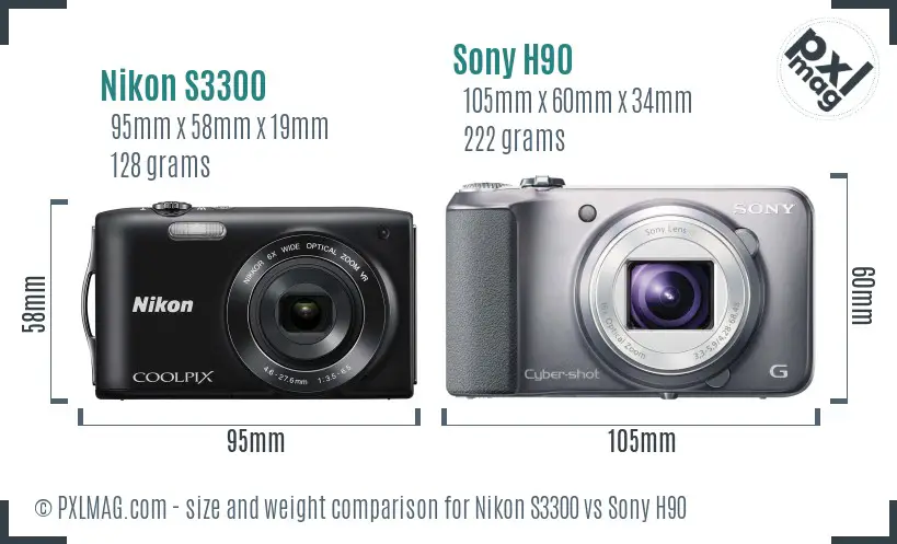 Nikon S3300 vs Sony H90 size comparison Nikon S3300 vs Sony H90 size comparison