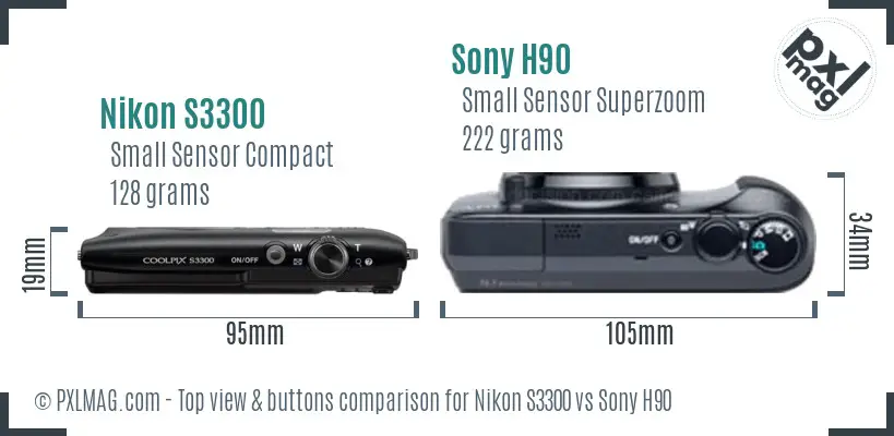 Nikon S3300 vs Sony H90 top view buttons comparison