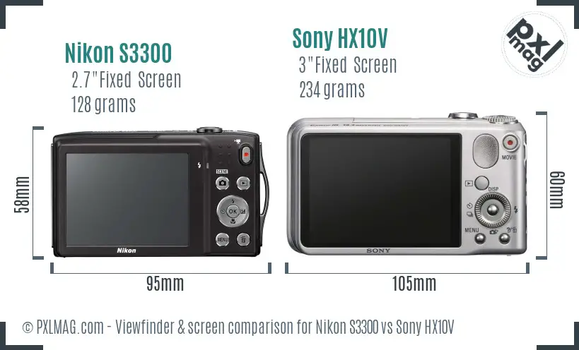 Nikon S3300 vs Sony HX10V Screen and Viewfinder comparison Nikon S3300 vs Sony HX10V Screen and Viewfinder comparison