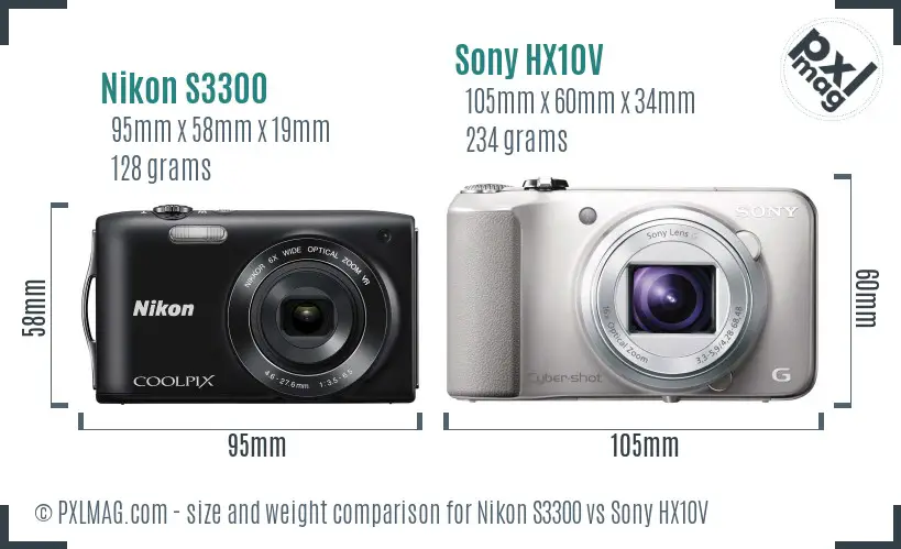 Nikon S3300 vs Sony HX10V size comparison Nikon S3300 vs Sony HX10V size comparison