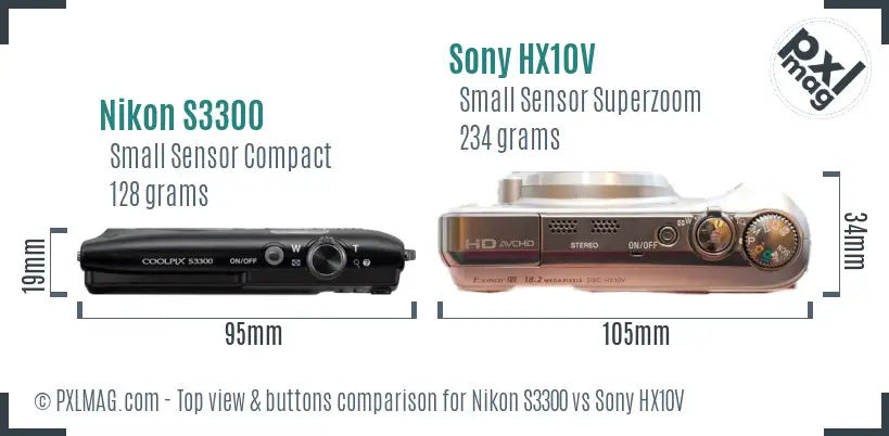 Nikon S3300 vs Sony HX10V top view buttons comparison Nikon S3300 vs Sony HX10V top view buttons comparison