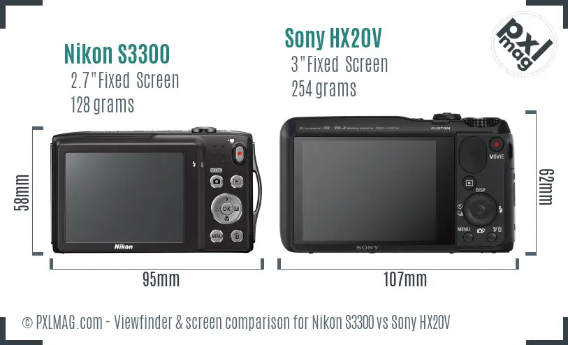 Nikon S3300 vs Sony HX20V Screen and Viewfinder comparison