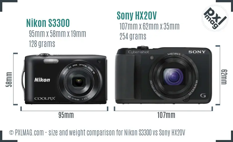 Nikon S3300 vs Sony HX20V size comparison