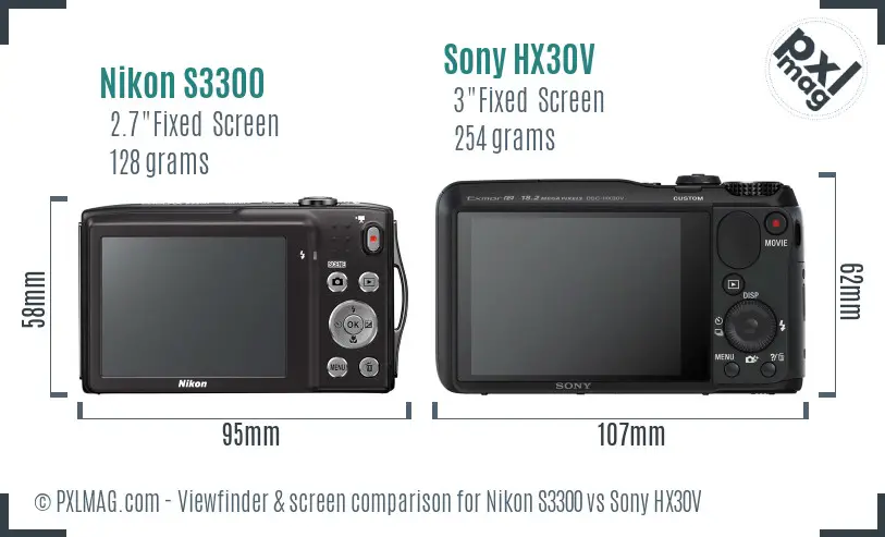 Nikon S3300 vs Sony HX30V Screen and Viewfinder comparison Nikon S3300 vs Sony HX30V Screen and Viewfinder comparison