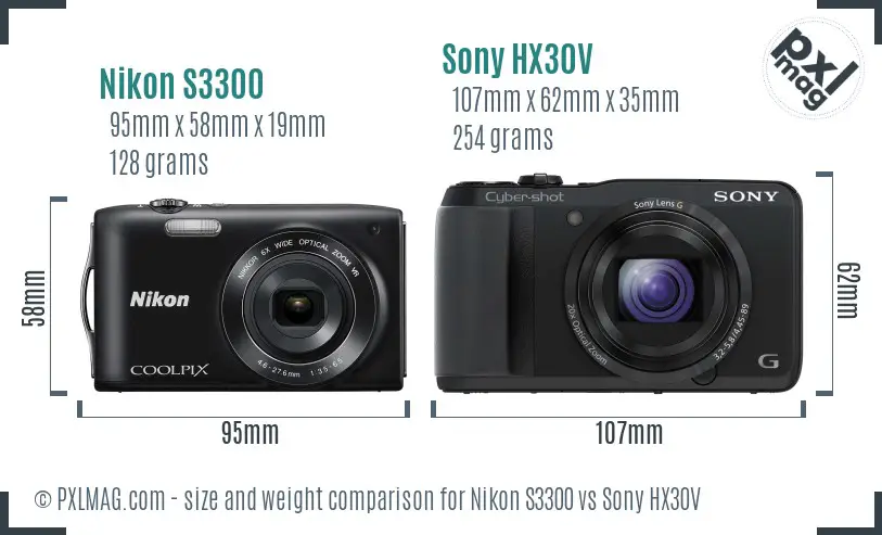 Nikon S3300 vs Sony HX30V size comparison Nikon S3300 vs Sony HX30V size comparison