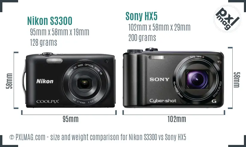 Nikon S3300 vs Sony HX5 size comparison