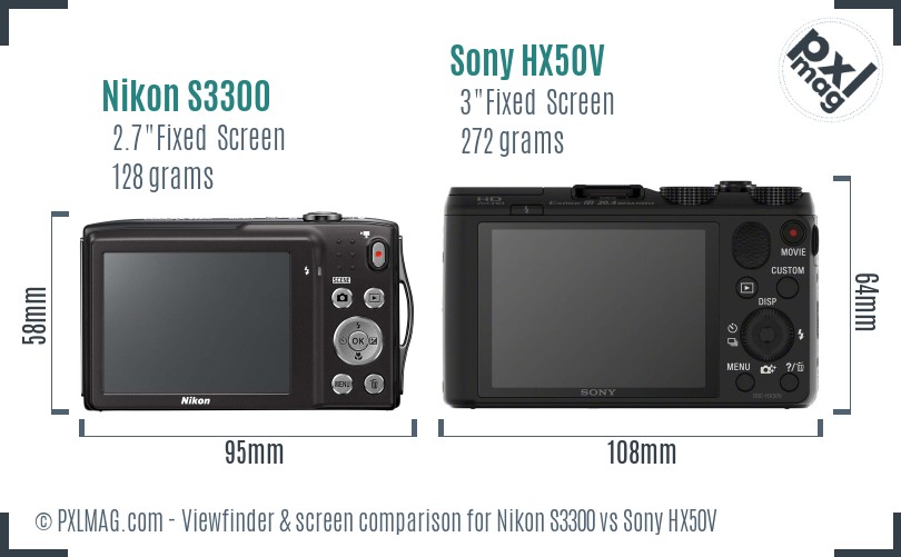 Nikon S3300 vs Sony HX50V Screen and Viewfinder comparison
