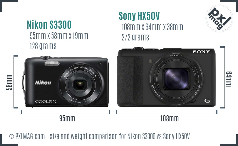 Nikon S3300 vs Sony HX50V size comparison Nikon S3300 vs Sony HX50V size comparison
