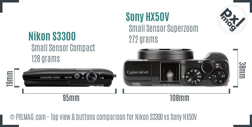 Nikon S3300 vs Sony HX50V top view buttons comparison