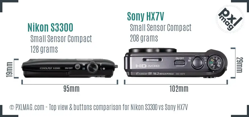 Nikon S3300 vs Sony HX7V top view buttons comparison Nikon S3300 vs Sony HX7V top view buttons comparison
