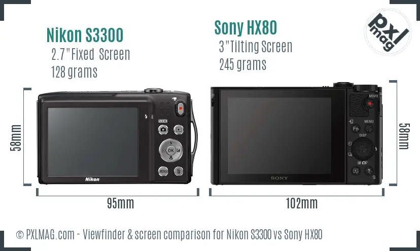 Nikon S3300 vs Sony HX80 Screen and Viewfinder comparison
