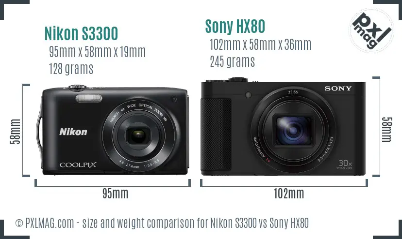 Nikon S3300 vs Sony HX80 size comparison