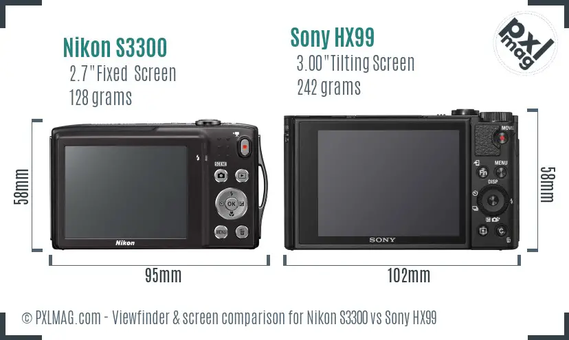 Nikon S3300 vs Sony HX99 Screen and Viewfinder comparison