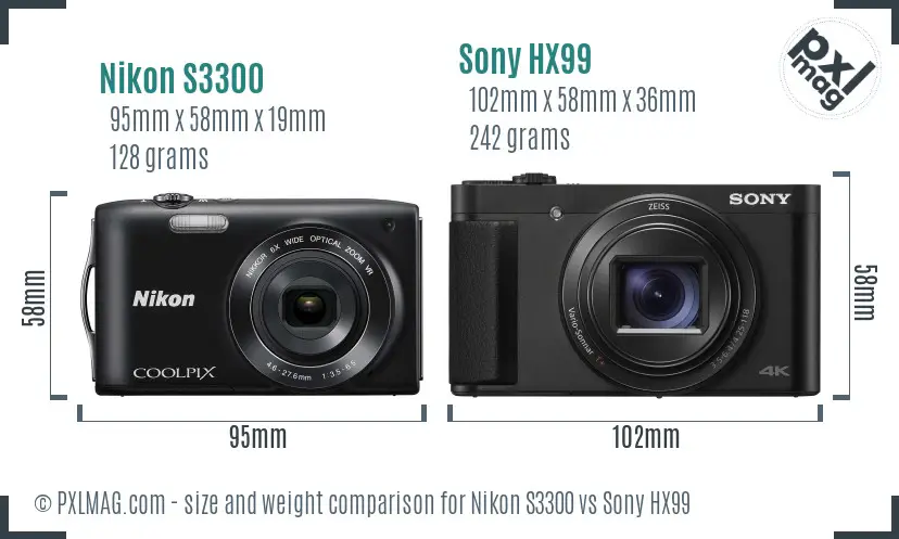 Nikon S3300 vs Sony HX99 size comparison