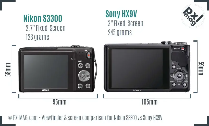 Nikon S3300 vs Sony HX9V Screen and Viewfinder comparison