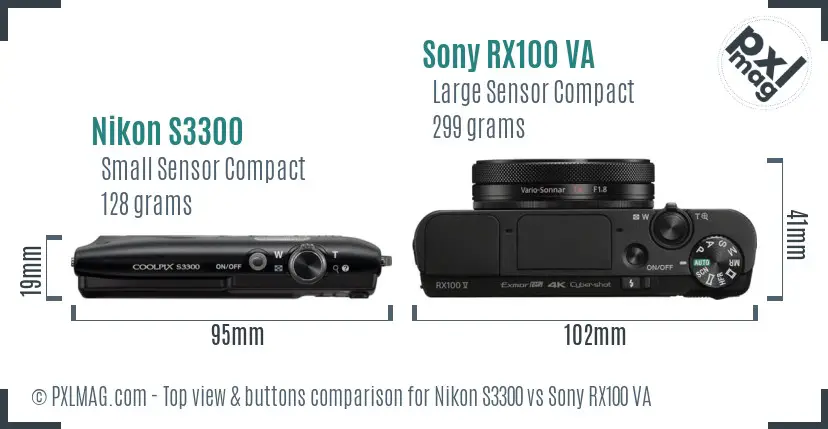 Nikon S3300 vs Sony RX100 VA top view buttons comparison