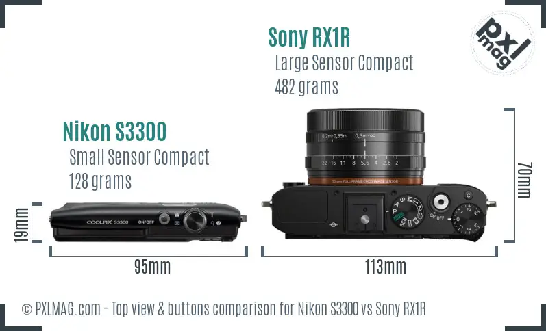 Nikon S3300 vs Sony RX1R top view buttons comparison