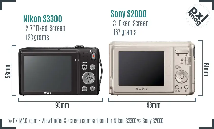 Nikon S3300 vs Sony S2000 Screen and Viewfinder comparison