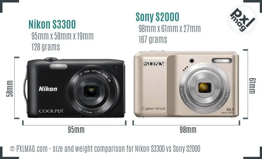 Nikon S3300 vs Sony S2000 size comparison
