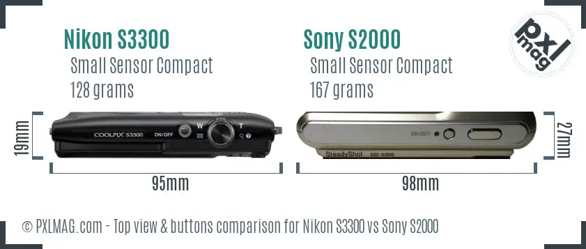Nikon S3300 vs Sony S2000 top view buttons comparison