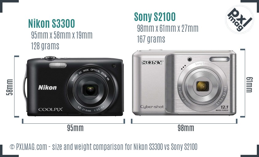 Nikon S3300 vs Sony S2100 size comparison Nikon S3300 vs Sony S2100 size comparison