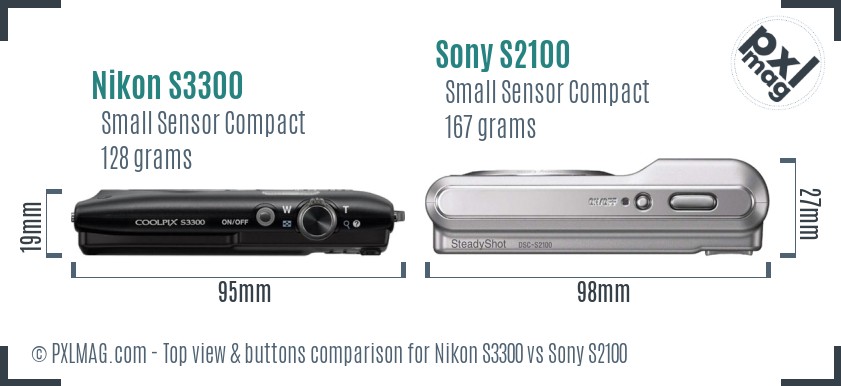 Nikon S3300 vs Sony S2100 top view buttons comparison