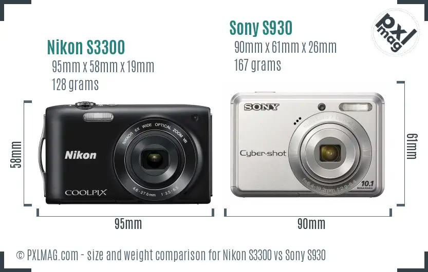 Nikon S3300 vs Sony S930 size comparison