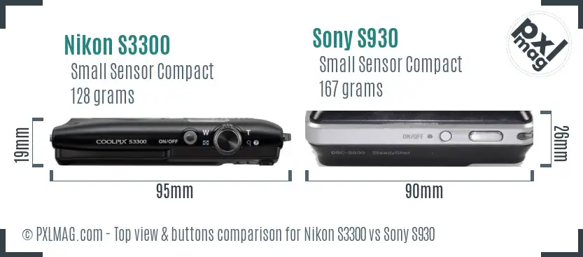 Nikon S3300 vs Sony S930 top view buttons comparison