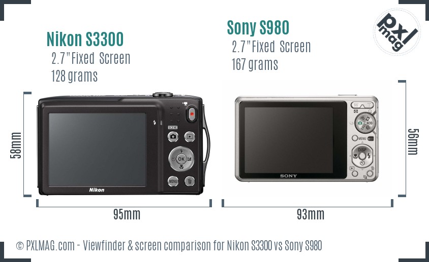 Nikon S3300 vs Sony S980 Screen and Viewfinder comparison