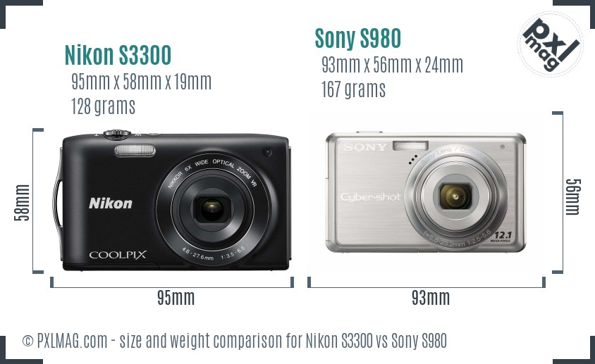 Nikon S3300 vs Sony S980 size comparison