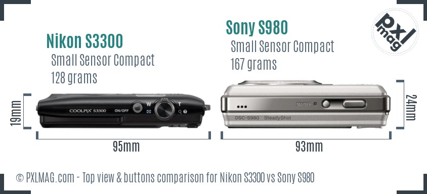 Nikon S3300 vs Sony S980 top view buttons comparison