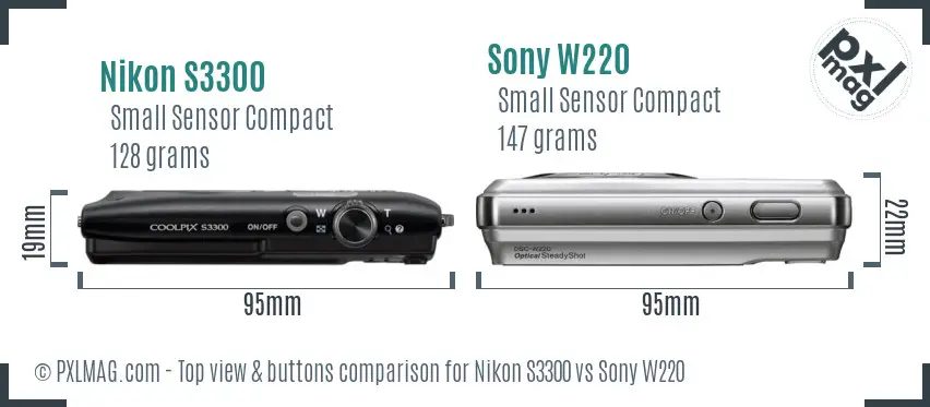 Nikon S3300 vs Sony W220 top view buttons comparison Nikon S3300 vs Sony W220 top view buttons comparison