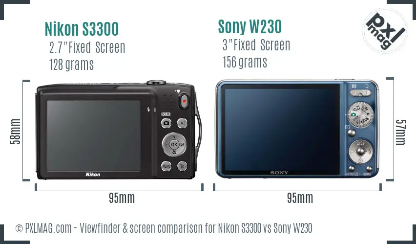 Nikon S3300 vs Sony W230 Screen and Viewfinder comparison