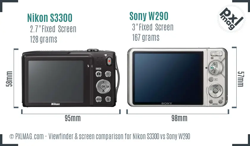 Nikon S3300 vs Sony W290 Screen and Viewfinder comparison