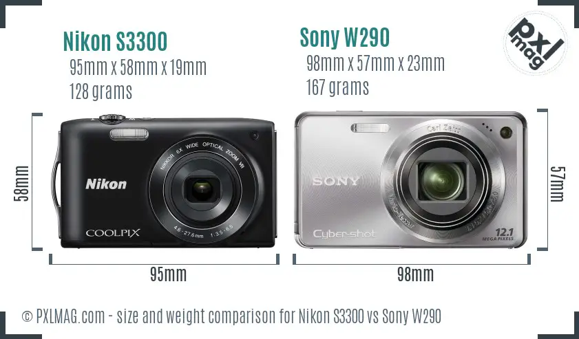 Nikon S3300 vs Sony W290 size comparison