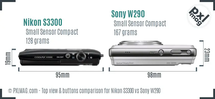 Nikon S3300 vs Sony W290 top view buttons comparison