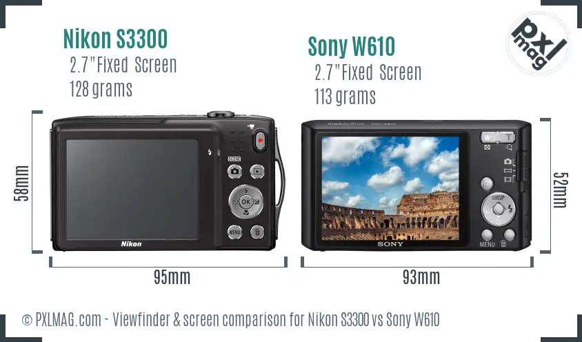 Nikon S3300 vs Sony W610 Screen and Viewfinder comparison Nikon S3300 vs Sony W610 Screen and Viewfinder comparison