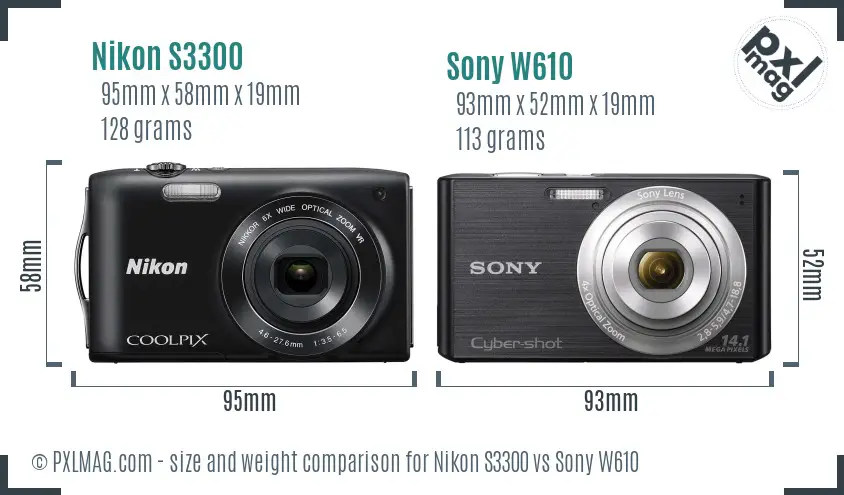 Nikon S3300 vs Sony W610 size comparison Nikon S3300 vs Sony W610 size comparison