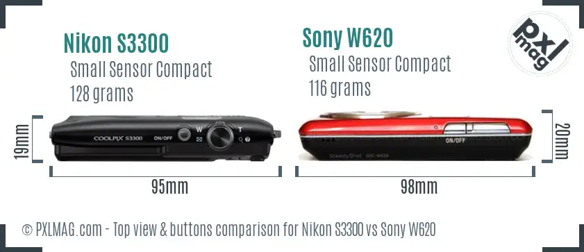 Nikon S3300 vs Sony W620 top view buttons comparison