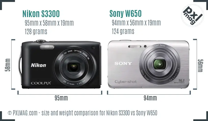 Nikon S3300 vs Sony W650 size comparison