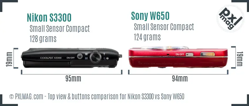 Nikon S3300 vs Sony W650 top view buttons comparison