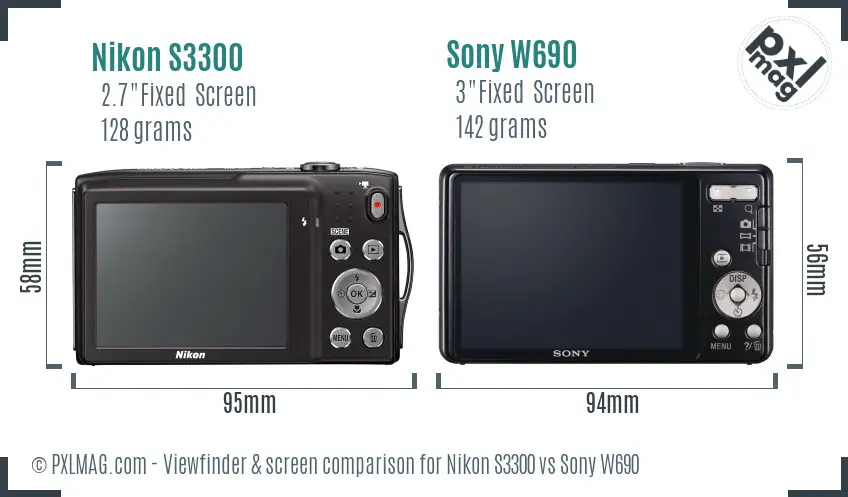 Nikon S3300 vs Sony W690 Screen and Viewfinder comparison