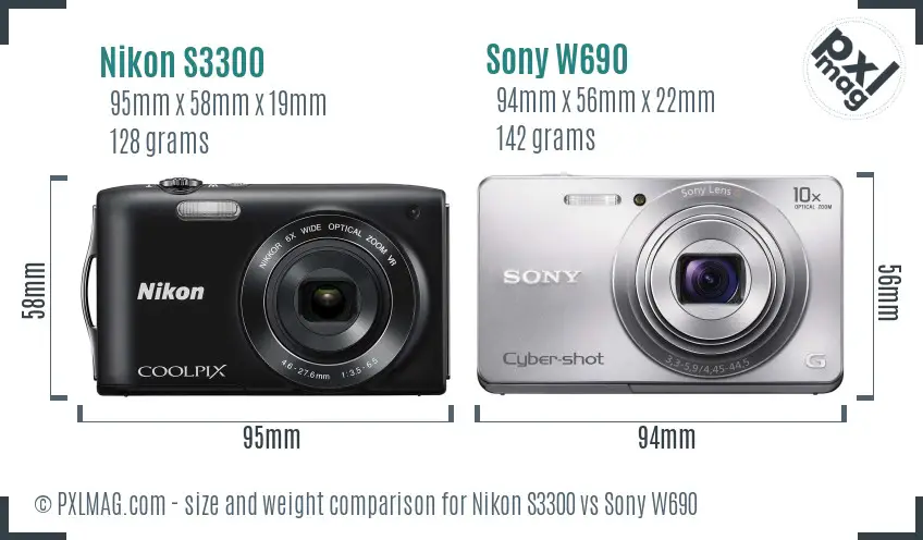 Nikon S3300 vs Sony W690 size comparison