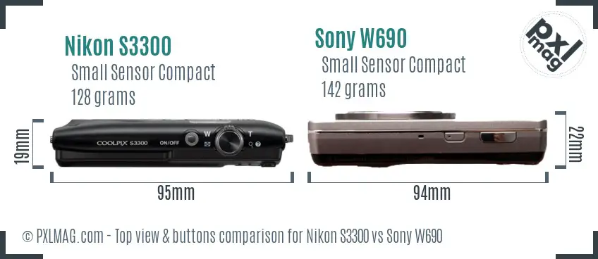 Nikon S3300 vs Sony W690 top view buttons comparison